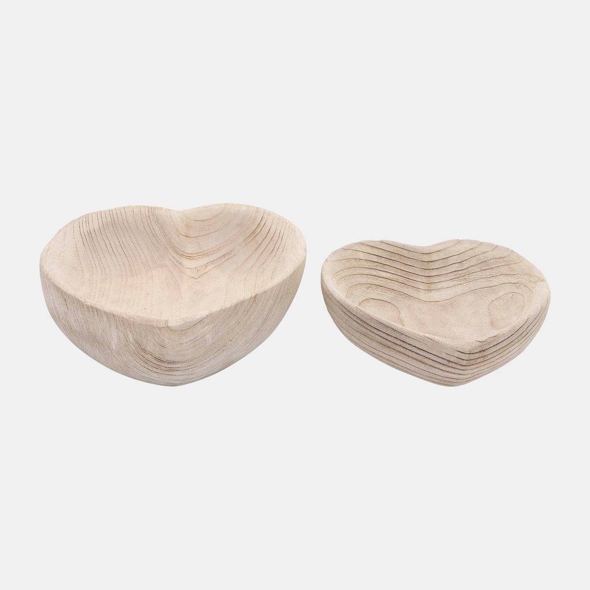 Wood, S/2 9/10" Heart Bowls, Natural - 16568-03