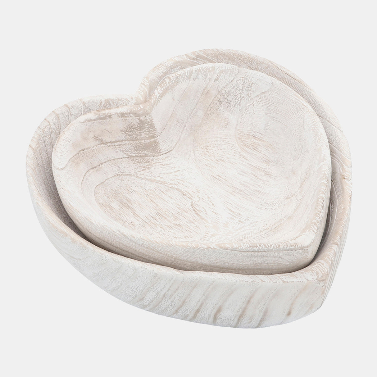 Wood, S/2 9/10" Heart Bowls, White - 16568-01