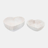 Wood, S/2 9/10" Heart Bowls, White - 16568-01