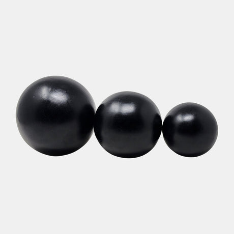 Wood, S/3 4/5/6" Orbs, Black from Sagebrook Home - Luna Furniture