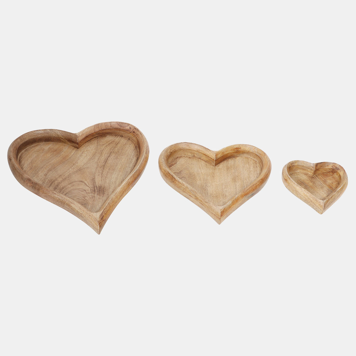 Wood, S/3 7/11/14" Heart Trays, Natural - 18151-01