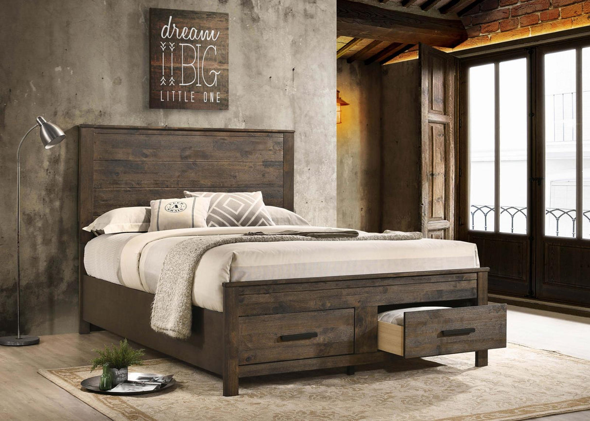 Woodmont Rustic Golden Brown Storage Platform Bedroom Set from Coaster - Luna Furniture