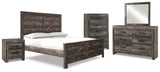 Wynnlow King Crossbuck Panel Bed with Mirrored Dresser, Chest and Nightstand in Gray from Ashley - Luna Furniture