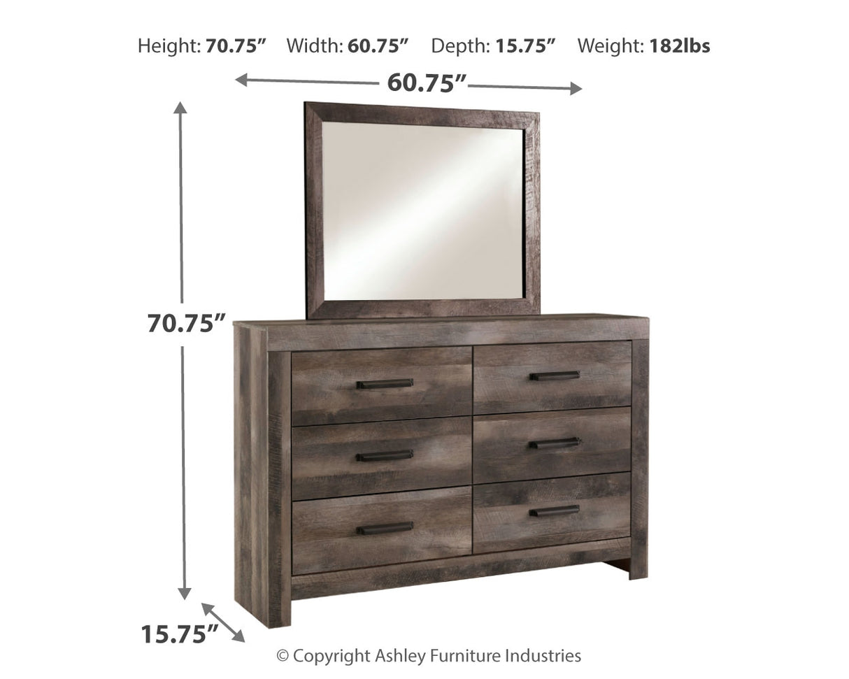 Wynnlow King Crossbuck Panel Bed with Mirrored Dresser, Chest and Nightstand in Gray from Ashley - Luna Furniture