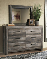 Wynnlow King Crossbuck Panel Bed with Mirrored Dresser, Chest and Nightstand in Gray from Ashley - Luna Furniture