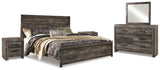 Wynnlow King Panel Bed with Mirrored Dresser and 2 Nightstands in Gray from Ashley - Luna Furniture