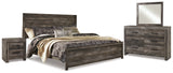 Wynnlow King Panel Bed with Mirrored Dresser and Nightstand in Gray from Ashley - Luna Furniture