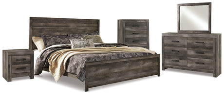 Wynnlow King Panel Bed with Mirrored Dresser, Chest and Nightstand in Gray - PKG005699