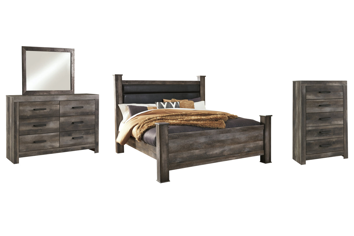 Wynnlow King Poster Bed with Mirrored Dresser and Chest in Gray from Ashley - Luna Furniture