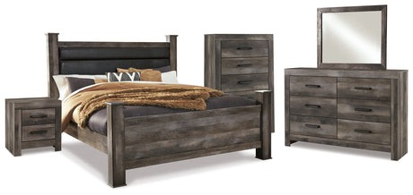 Wynnlow King Poster Bed with Mirrored Dresser, Chest and Nightstand in Gray - PKG005698