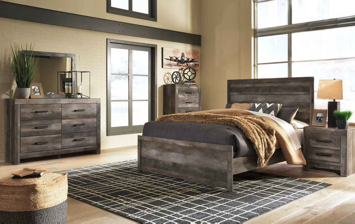 Wynnlow Queen Panel Bed with Mirrored Dresser, Chest and Nightstand in Gray from Ashley - Luna Furniture