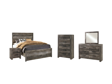 Wynnlow Queen Panel Bed with Mirrored Dresser, Chest and Nightstand in Gray - PKG005406