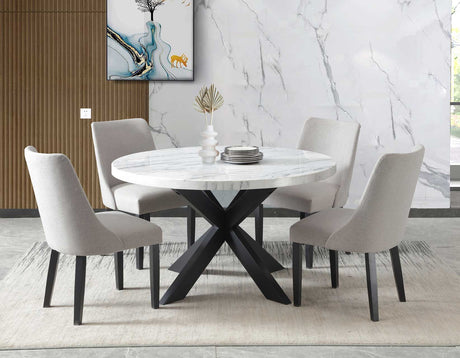 Xena 52-inch Round 5-Piece White Marble Dining Set(Table & 4 Side Chairs) - SET | XN520WT | XN520SG(4)