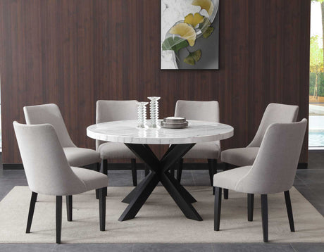 Xena 52-inch Round 5-Piece White Marble Dining Set(Table & 4 Side Chairs) - SET | XN520WT | XN520SG(4)