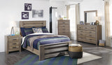 Zelen Full Panel Bed with Mirrored Dresser, Chest and Nightstand in Warm Gray - PKG003986