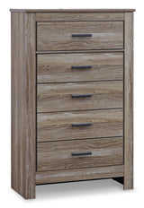 Zelen Full Panel Bed with Mirrored Dresser, Chest and Nightstand in Warm Gray - PKG003986