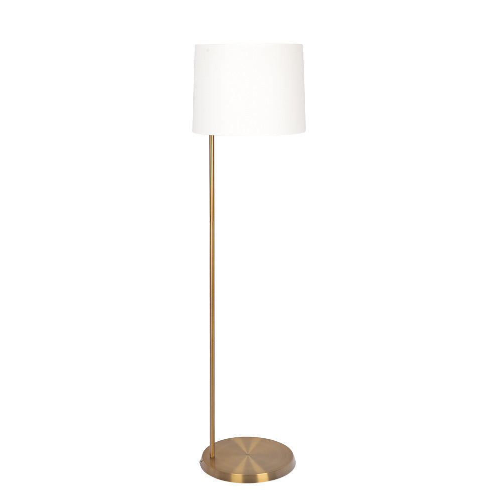 Zenith Offset Brass Base Floor Lamp with Drum-shaped Linen Shade - FLL03702201