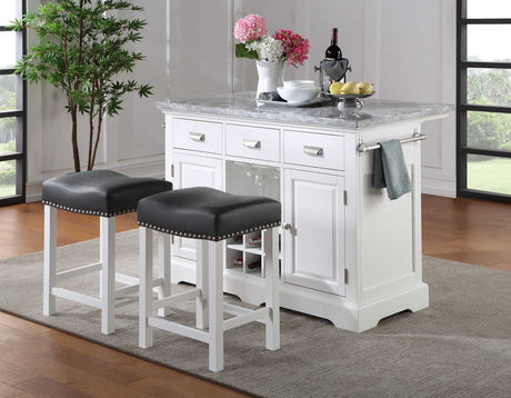 Zermatt 2-Piece Grey Marble Kitchen Island(Island, 2 Counter Stools) - SET | ZR380CKT | ZR380CKB