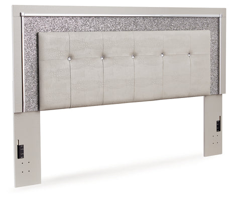 Zyniden King Upholstered Panel Headboard with 2 Nightstands in Silver - PKG016661