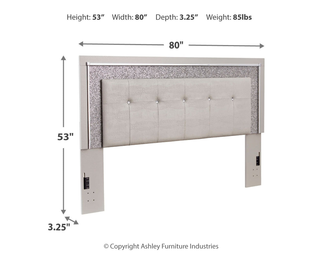 Zyniden King Upholstered Panel Headboard with 2 Nightstands in Silver - PKG016661