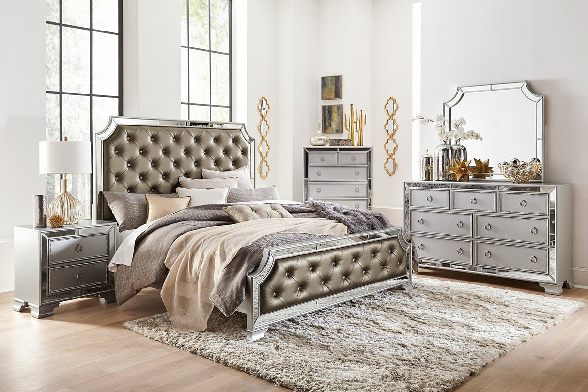 Avondale Silver Mirrored Upholstered Panel Bedroom Set - Luna Furniture