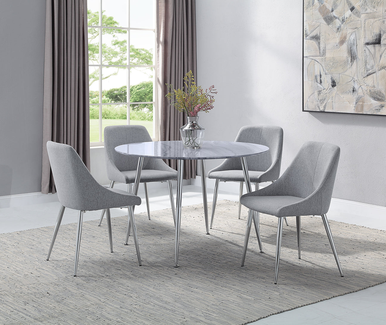 Tola Silver Glass-Top Round Dining Set from Crown Mark - Luna Furniture