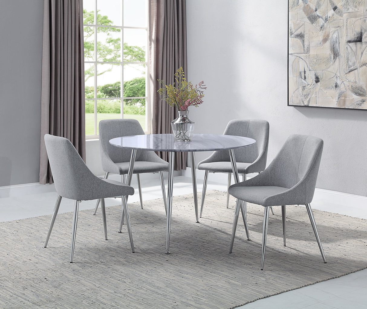 Tola Silver Glass-Top Round Dining Table -  Crown Mark - Luna Furniture