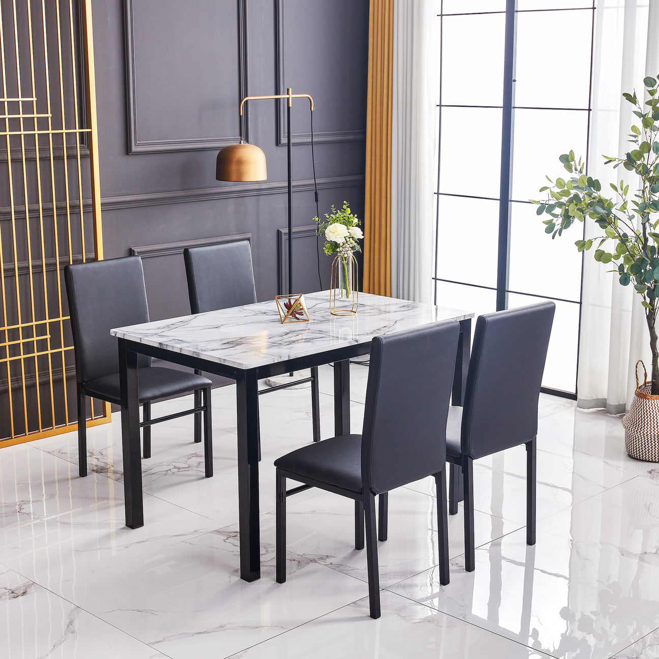 Aiden White/Black 5-Piece Dining Set from Crown Mark - Luna Furniture