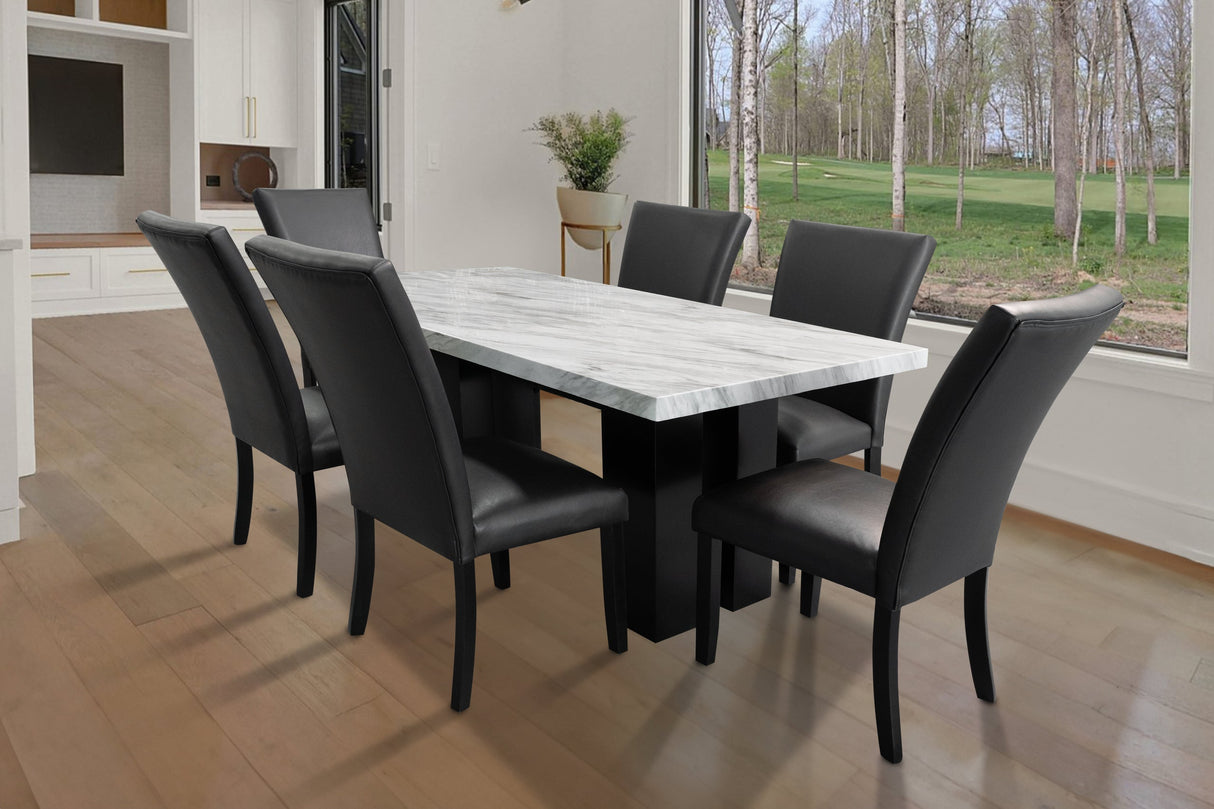 1220 PU Black - (FAUX MARBLE) Dining Table + 6 Chair Set - 1220 PU BLACK - Luna Furniture