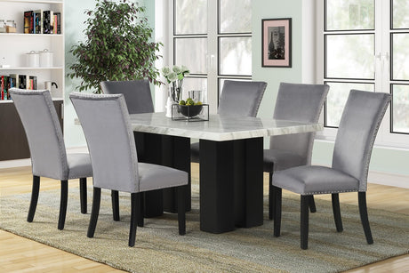 Oslo Gray 7-Piece Faux Marble Dining Set -  Happy Homes - Luna Furniture