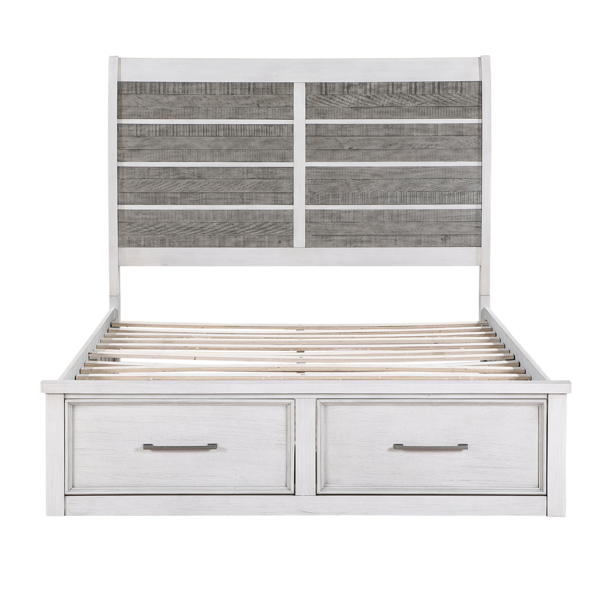 Ambrose Antique White/Gray Queen Platform Bed with Footboard Storage from Homelegance - Luna Furniture