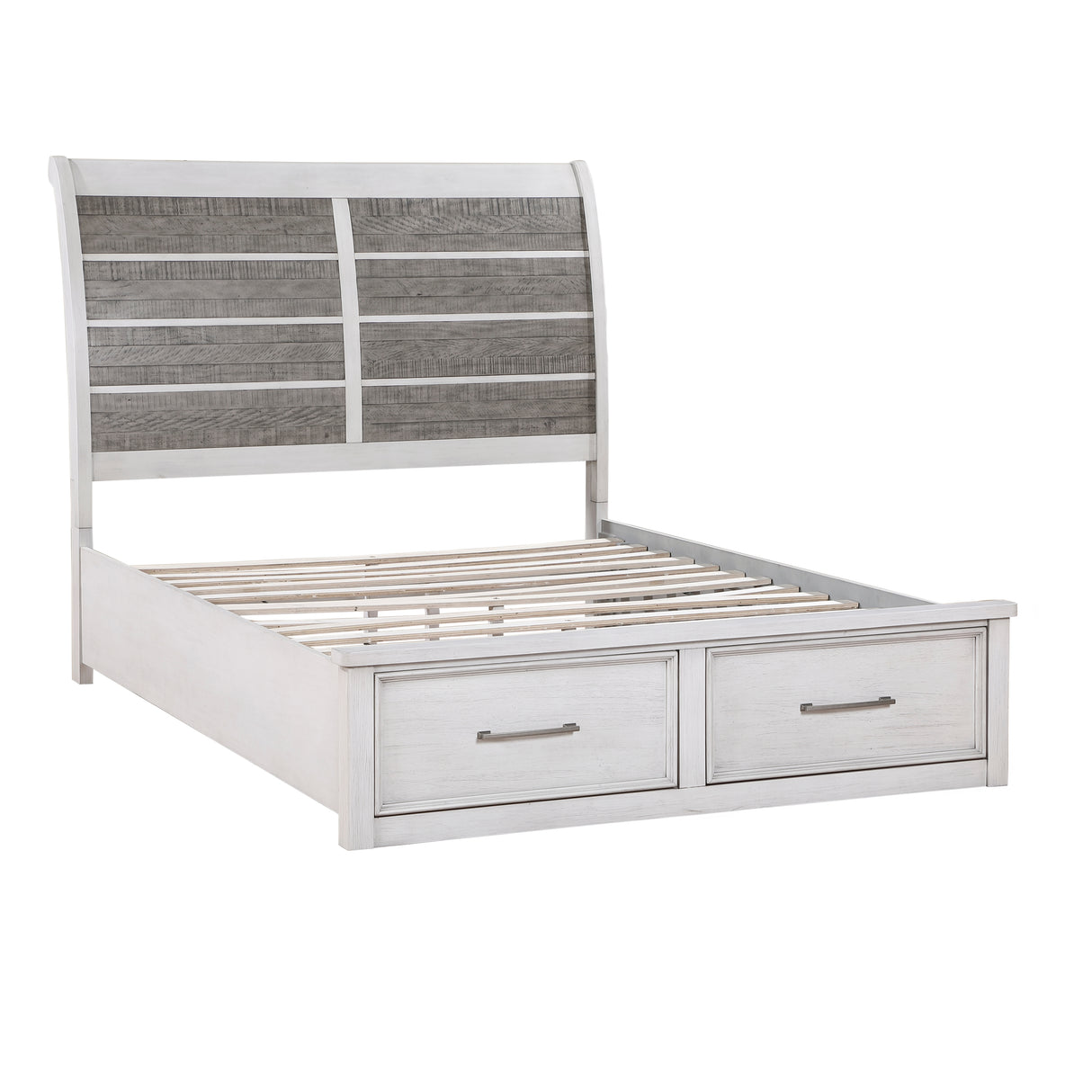 Ambrose Antique White/Gray Queen Platform Bed with Footboard Storage from Homelegance - Luna Furniture