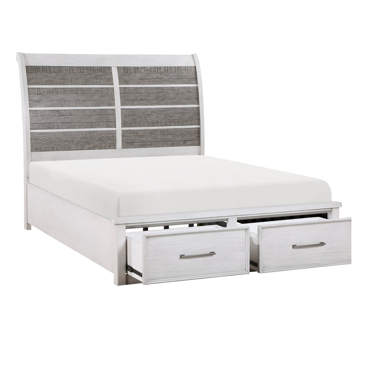 Ambrose Antique White/Gray Queen Platform Bed with Footboard Storage from Homelegance - Luna Furniture