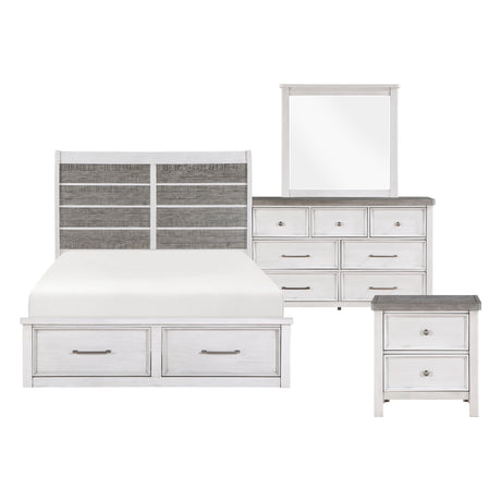 Ambrose Antique White/Gray 4-Piece Bedroom Set (Queen Bed, Nightstand, Dresser, Mirror) from Homelegance - Luna Furniture