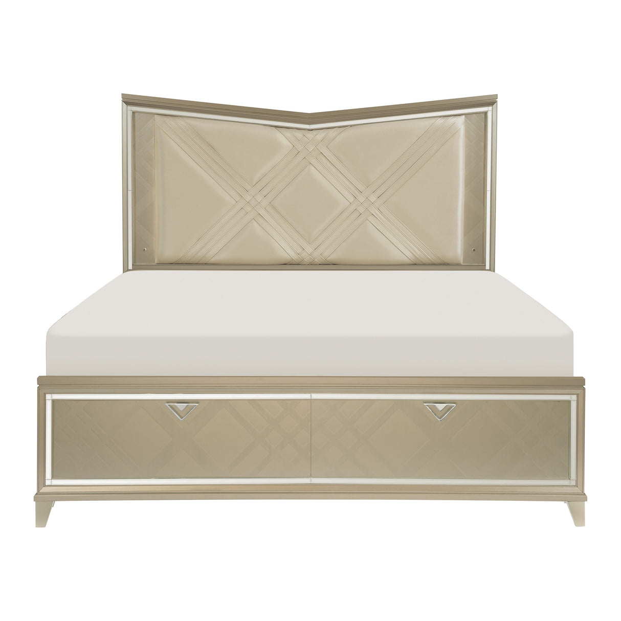 Bijou Champagne Queen LED Upholstered Storage Platform Bed - Luna Furniture