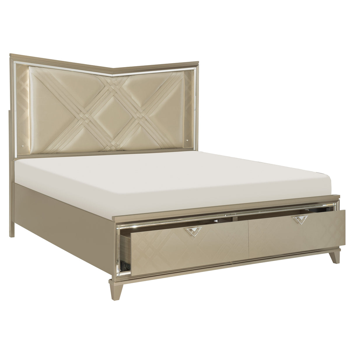 Bijou Champagne Queen LED Upholstered Storage Platform Bed - Luna Furniture