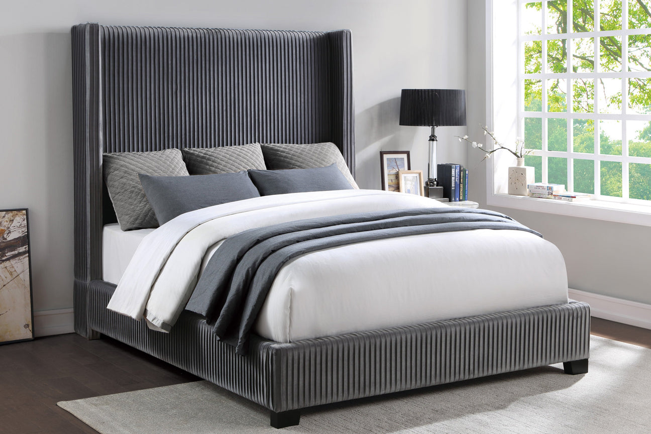 Glenbury Dark Gray Velvet Upholstered King Bed from Homelegance - Luna Furniture