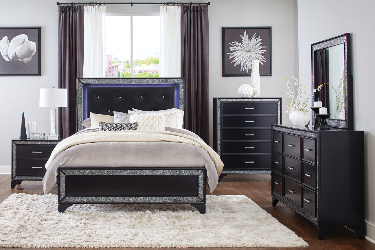 Salon Black LED Upholstered Panel Bedroom Set from Homelegance - Luna Furniture