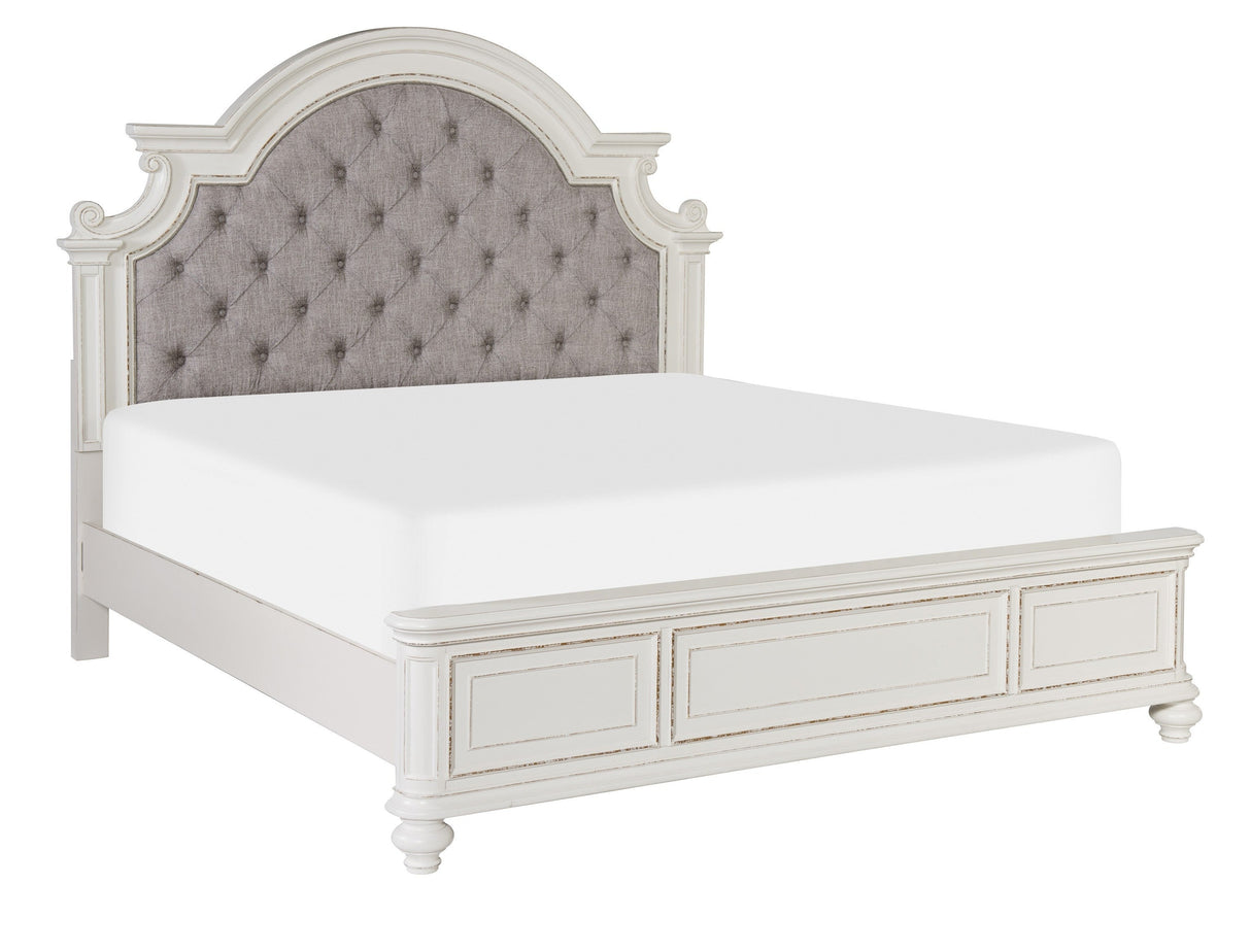 Baylesford Antique White Queen Upholstered Panel Bed - Luna Furniture