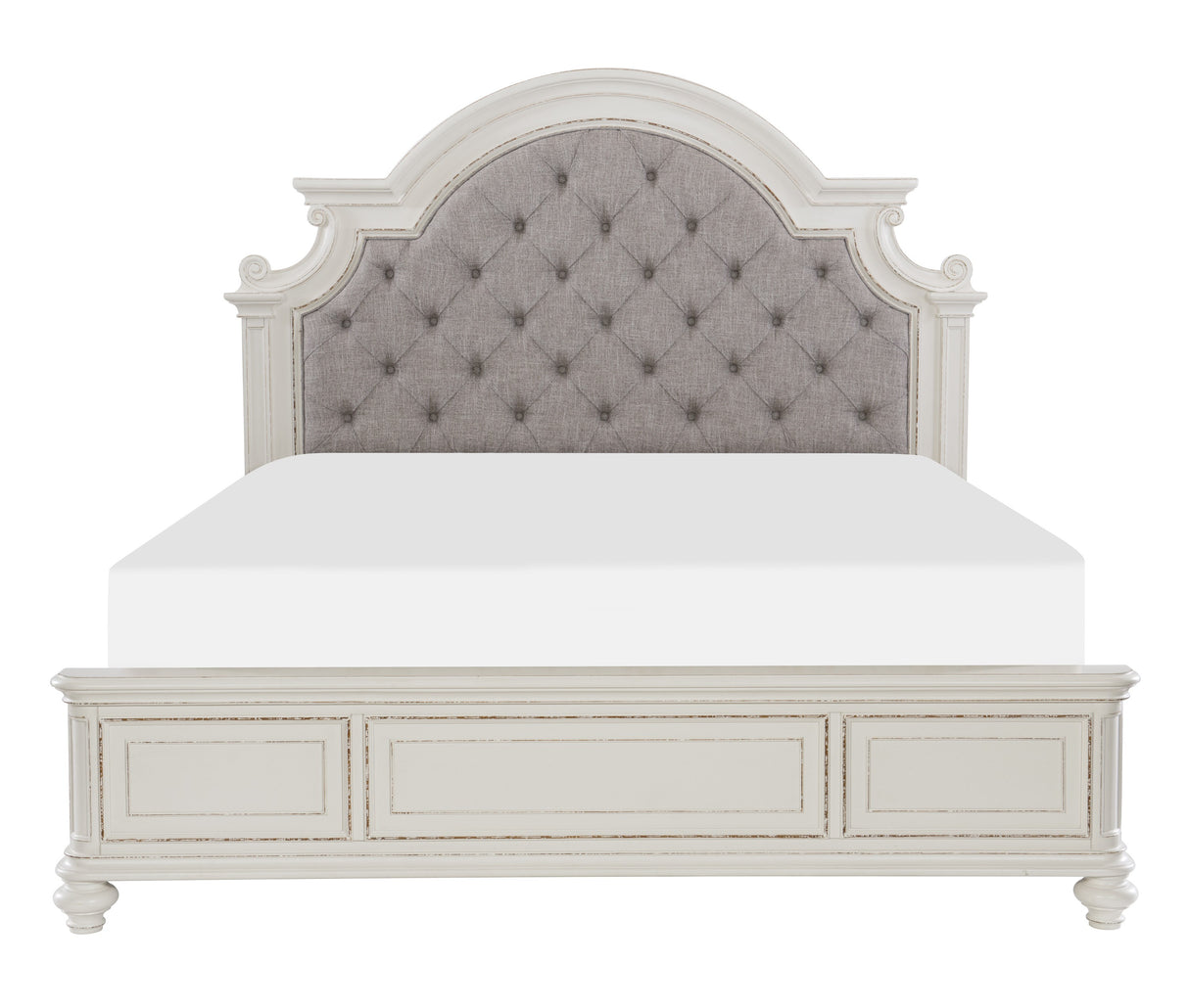 Baylesford Antique White Queen Upholstered Panel Bed - Luna Furniture