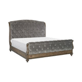 Rachelle Brown Upholstered Gray Velvet Sleigh Bedroom Set