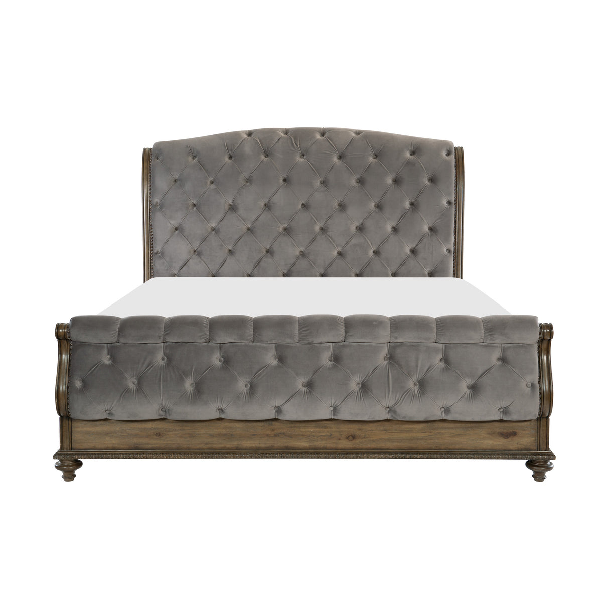 Rachelle Brown Upholstered Gray Velvet Sleigh Bedroom Set