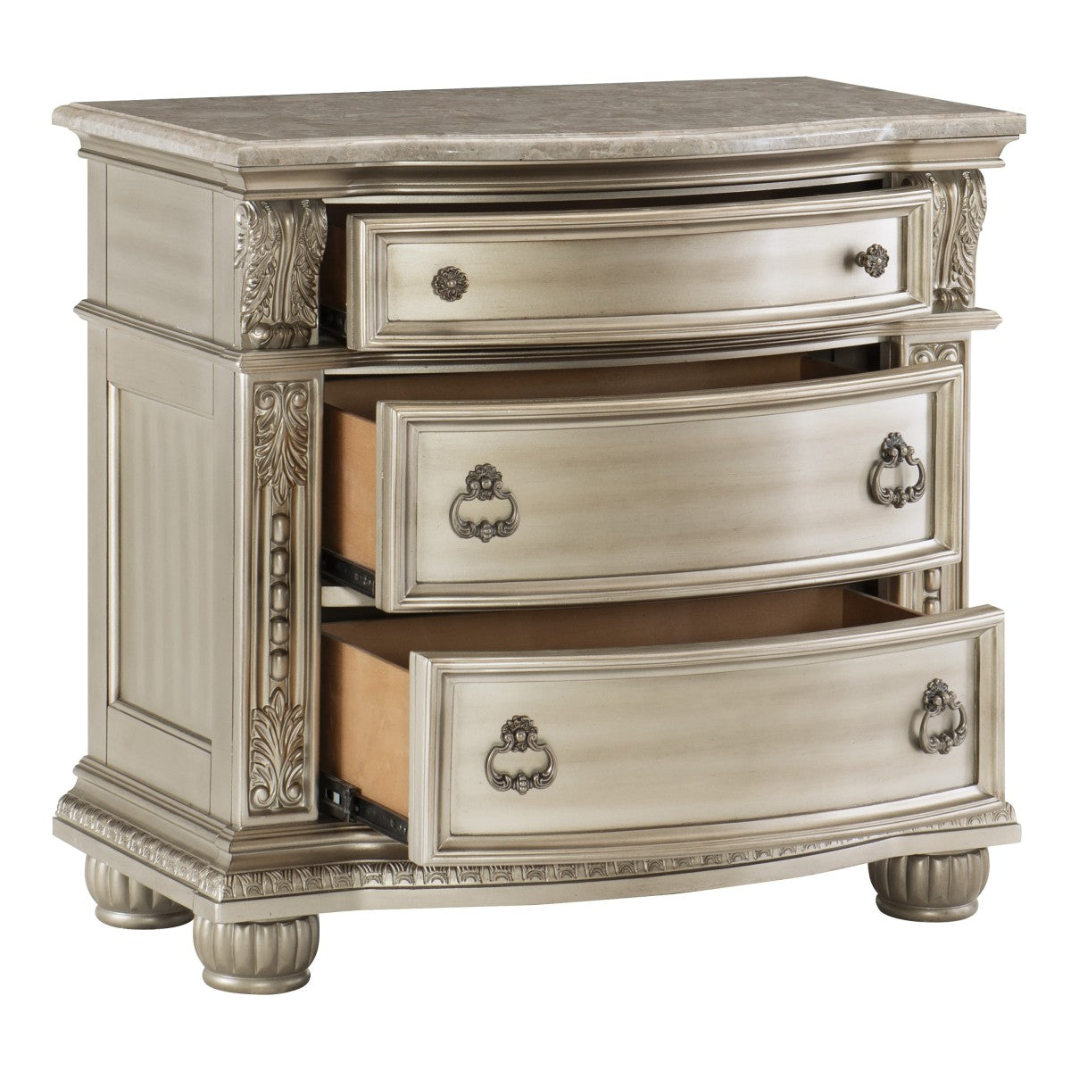 Cavalier Silver Marble Top Nightstand - Luna Furniture