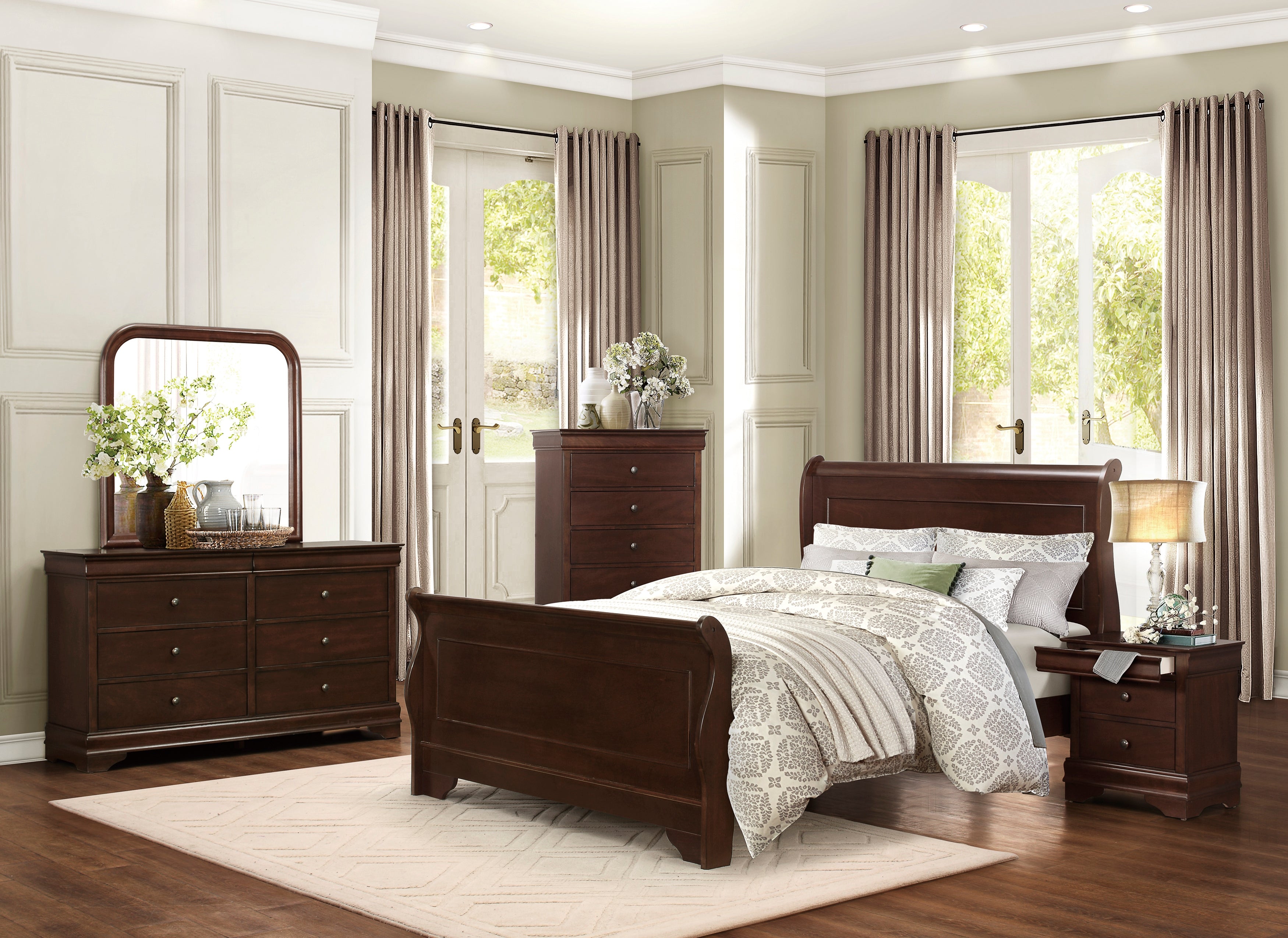 Louis Philippe III White Eastern King Storage Bed w/Dresser and Mirror  Dimensional Furniture Outlet