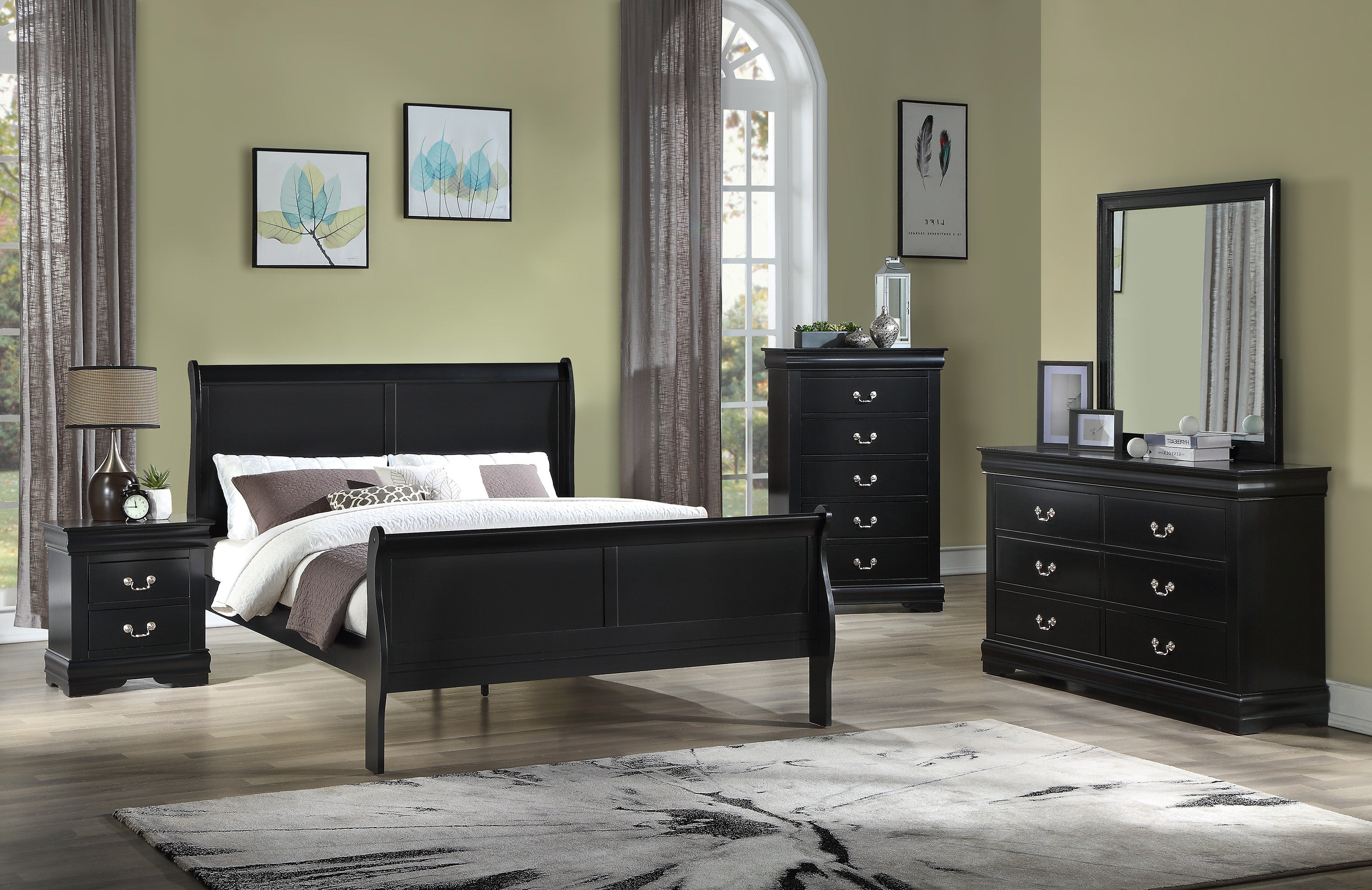 Louis Philippe Black King Sleigh Bed Unclaimed Freight Furniture