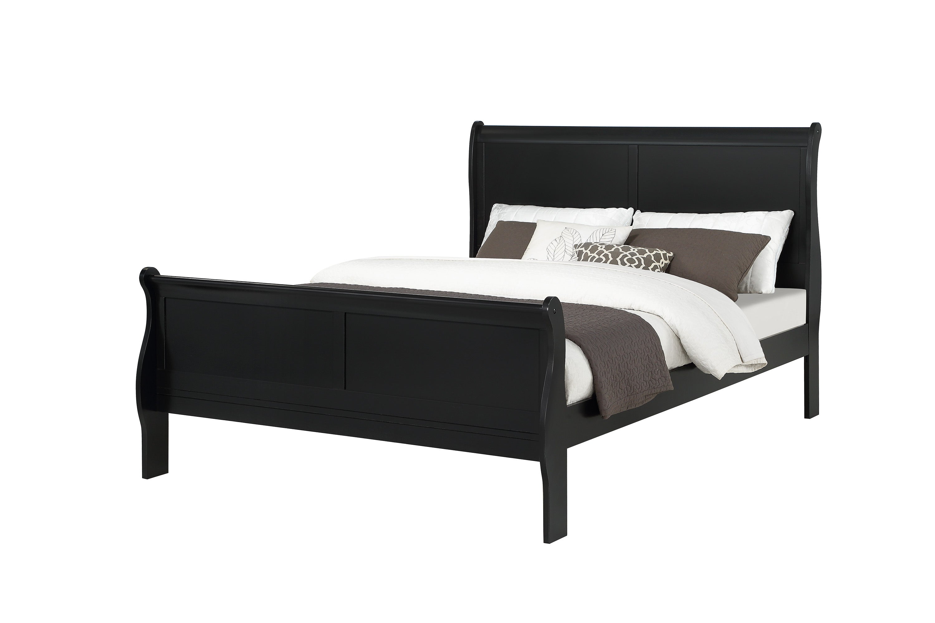 Glory Furniture Louis Phillipe Black Full Sleigh 4pc Bedroom Set With Two  Drawer Nightstand