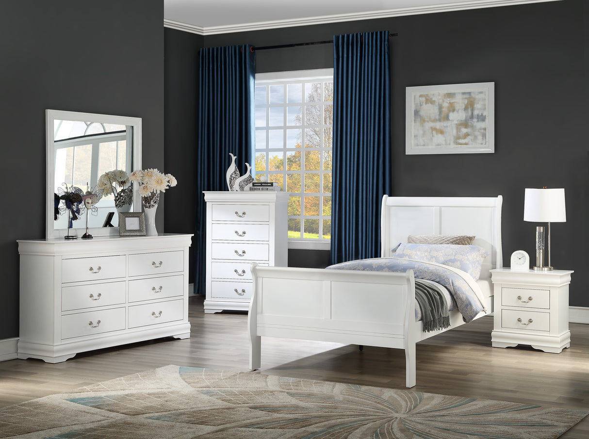 Louis Philip White Twin Sleigh Bed - Luna Furniture