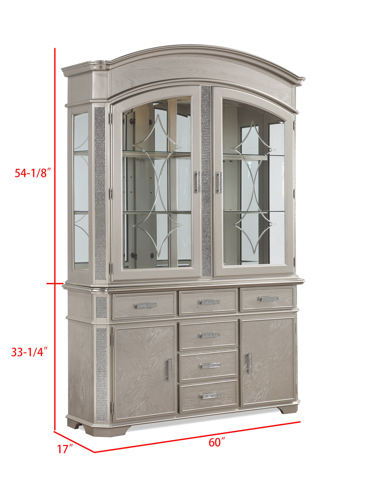 Klina Silver Champagne China Cabinet -  Crown Mark - Luna Furniture