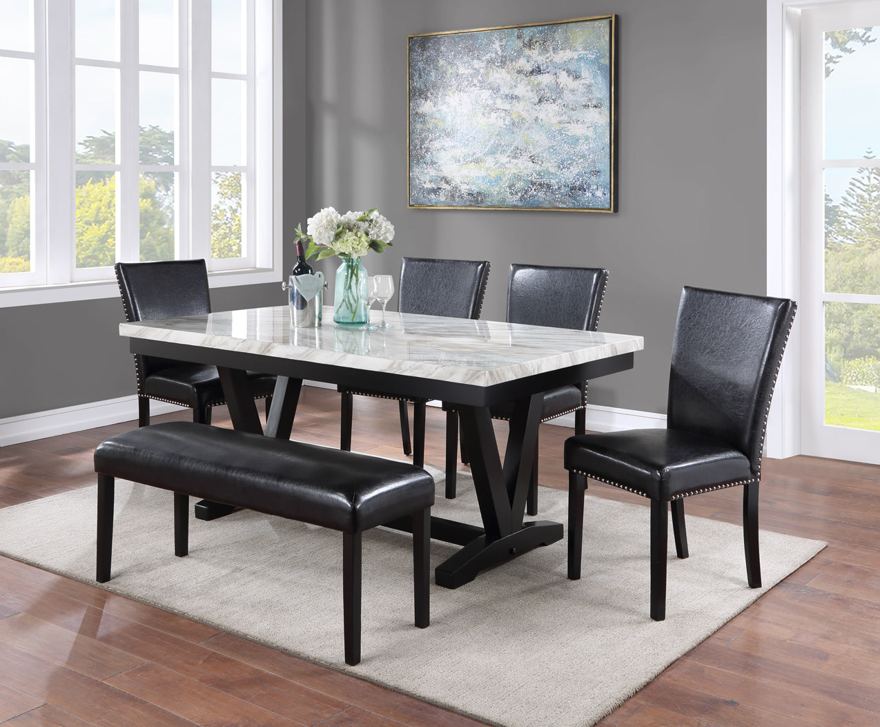 Tanner White/Black Faux Marble Dining Set from Crown Mark - Luna Furniture