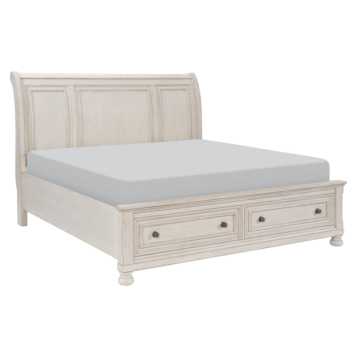 Bethel Wire Brushed White Sleigh Storage Platform Bedroom Set - Luna Furniture